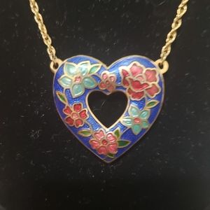 Vintage 1980's Avon Cloisonne Heart Necklace